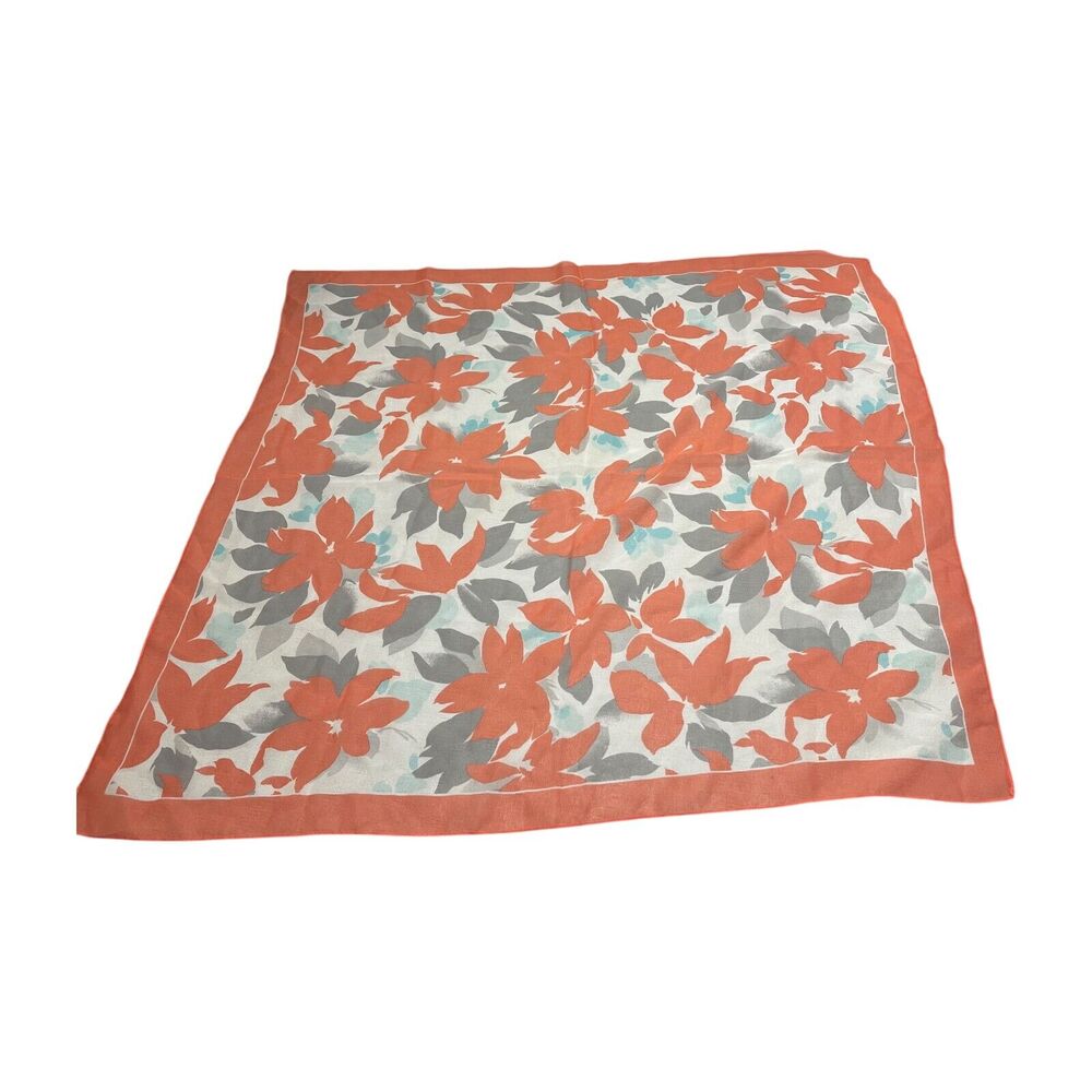 Peach and Gray Leaves Printed Square Head Scarf 30.5" x 30.5" Lightweight - Picture 2 of 6